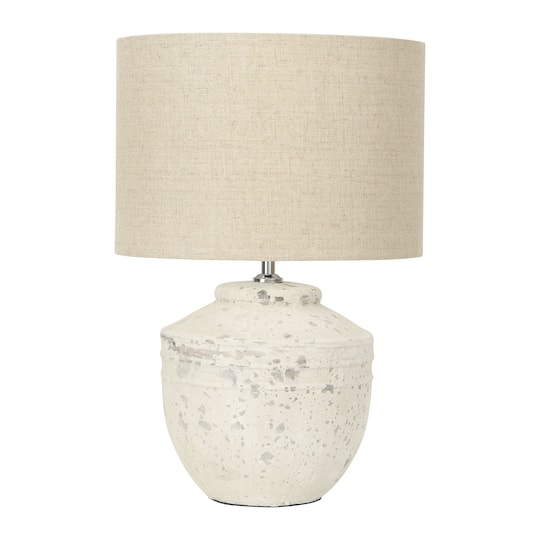 19.5&#x22; Distressed Cream Cement Table Lamp with Linen Shade